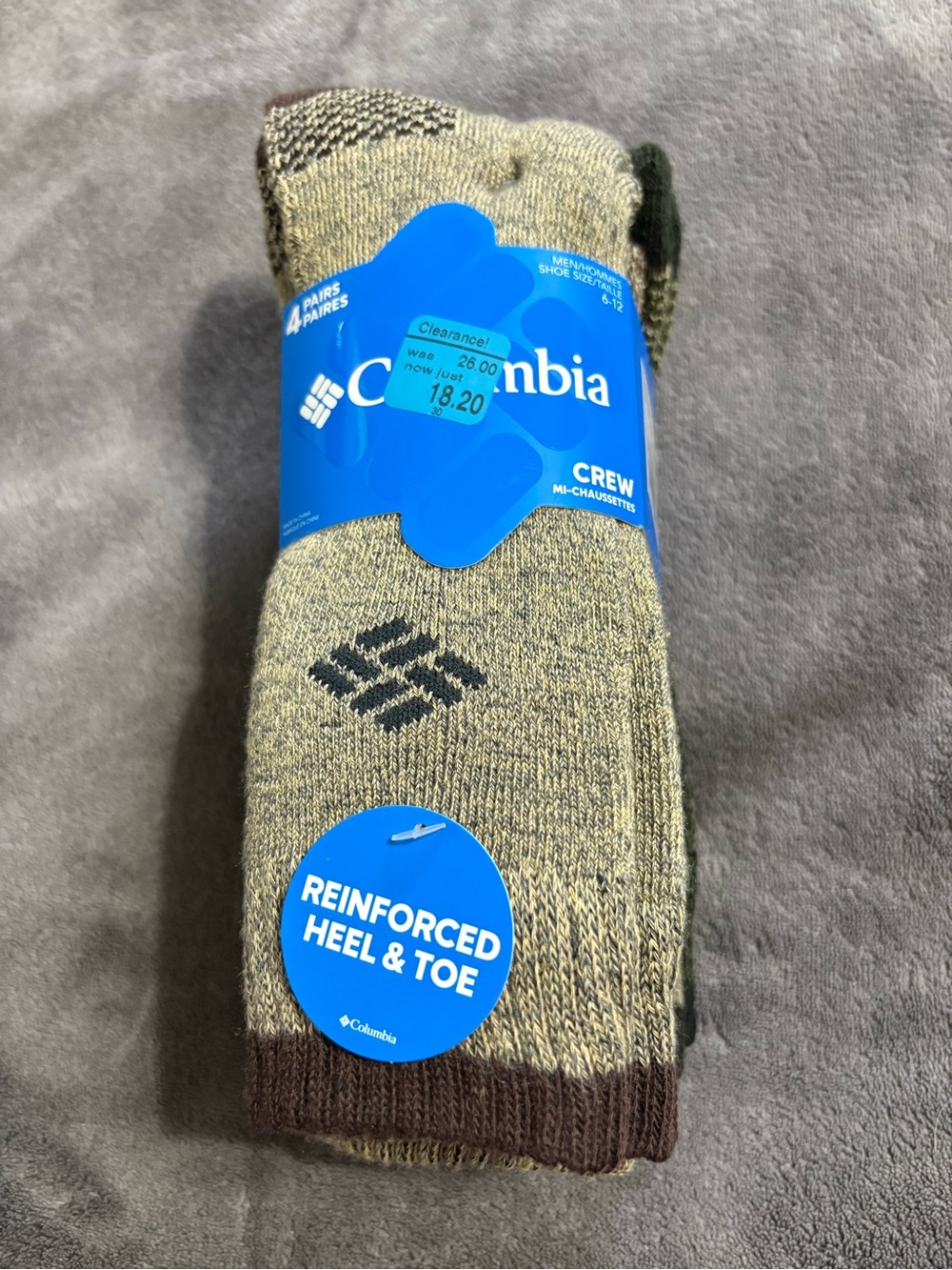 Columbia Crew Socks in Olive and Brown - Reinforced Heel & Toe